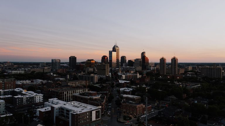 The Indianapolis skyline at dusk